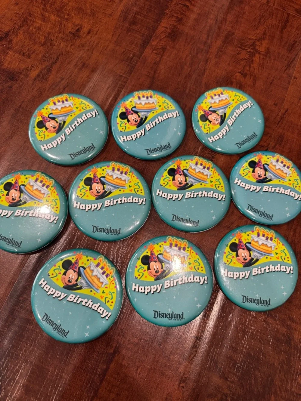Disneyland Teal Happy Birthday Mickey Buttons - Set of 10